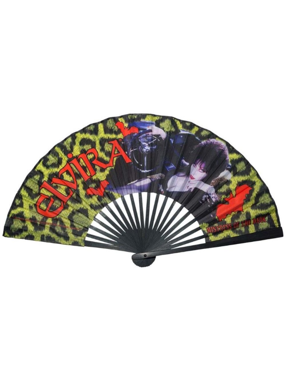 Elvira Leopard Fabric and Wood Hand Fan 16" Wide NWT